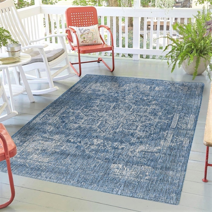 Oksana Indoor Outdoor Azure Silver Rug  <br><h6>OKS-1182BLUE</h6>